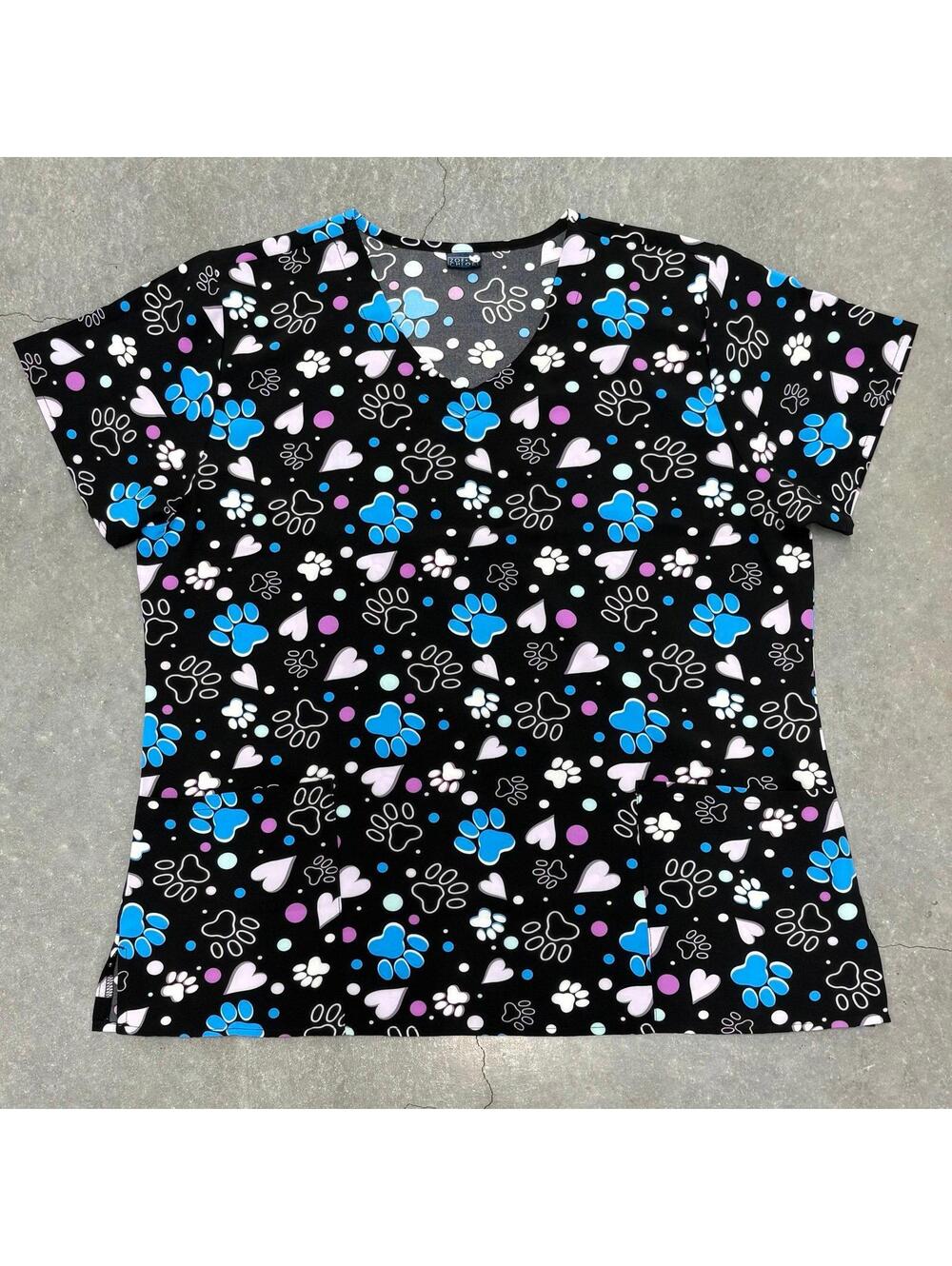 Zoe + Chloe Puppy Paws Scrub Top